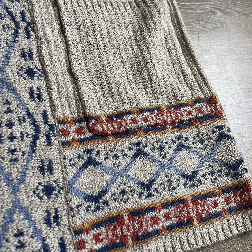 Lucky Brand Cardigan Women L Open Front Geometric Aztec Beige Boho Pockets Long - Picture 5 of 10